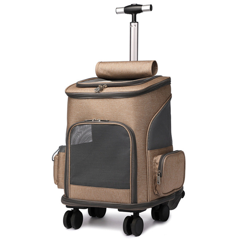 Draagbare Opvouwbare Trolley Rugzak – Huisdierentas met Wieltjes voor Kat of Kleine Hond – close-up