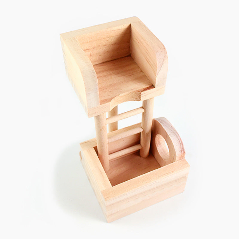 Houten Hamster Uitkijkhuisje – Trap, Nest en Speelhuisje in Één
