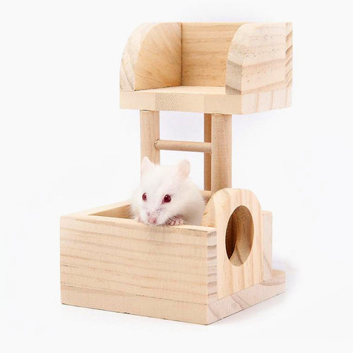 Houten Hamster Uitkijkhuisje – Trap, Nest en Speelhuisje in Één