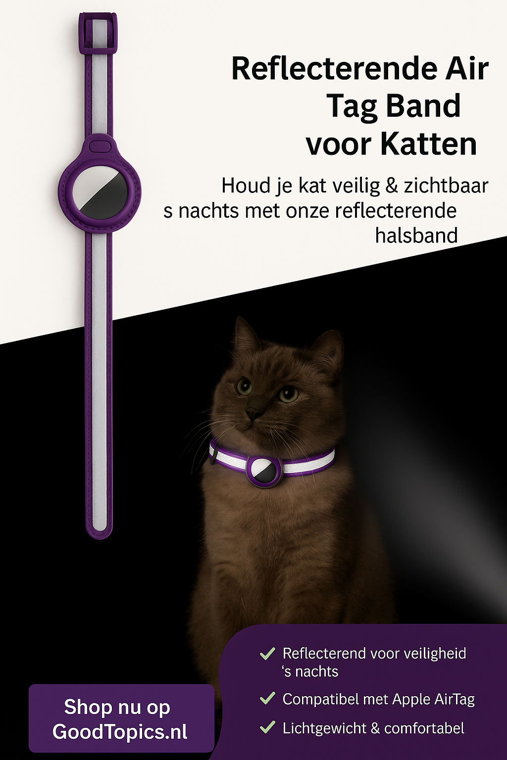 Reflecterende katten halsband met Bel & AirTag-Houder