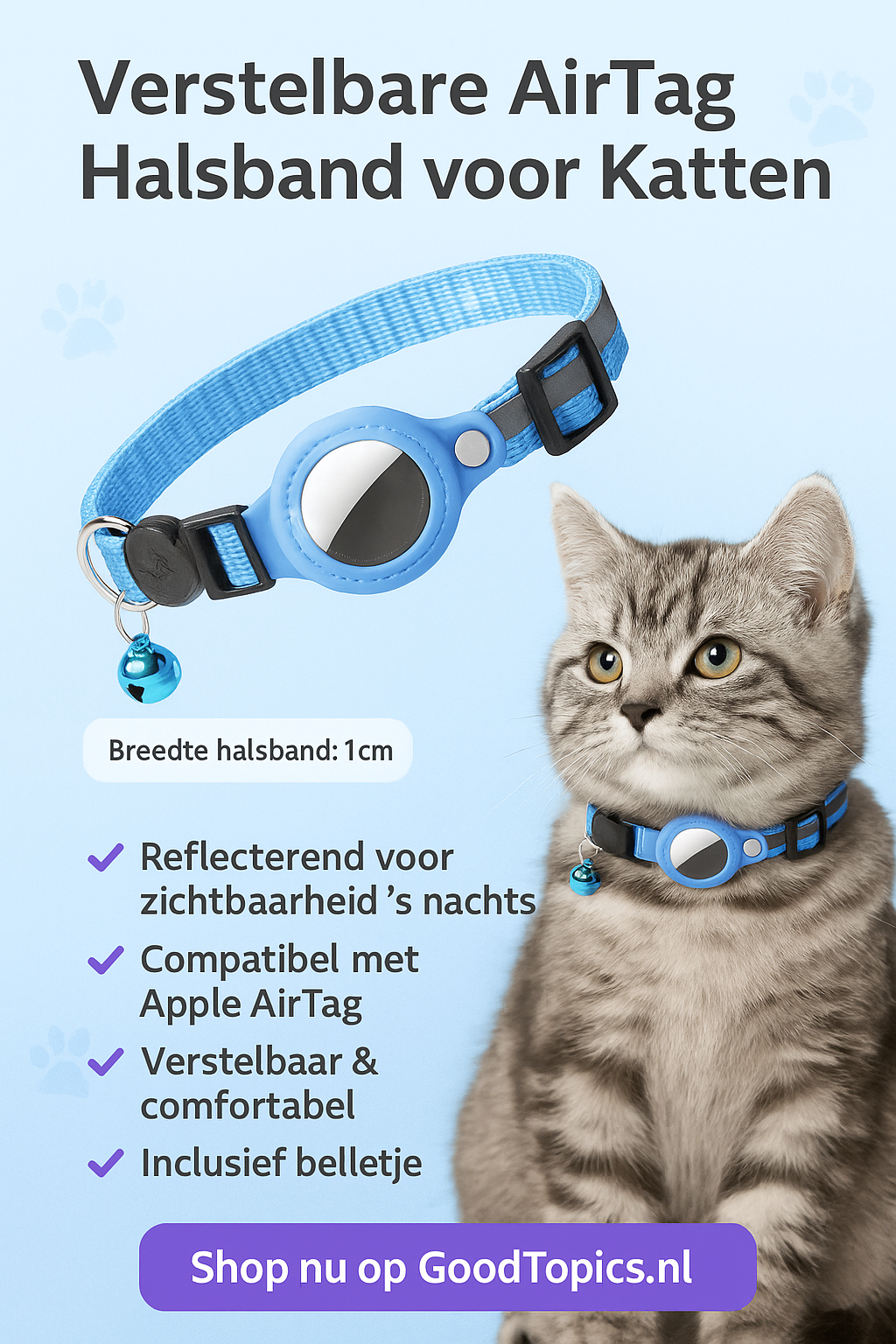 Reflecterende katten halsband met Bel & AirTag-Houder