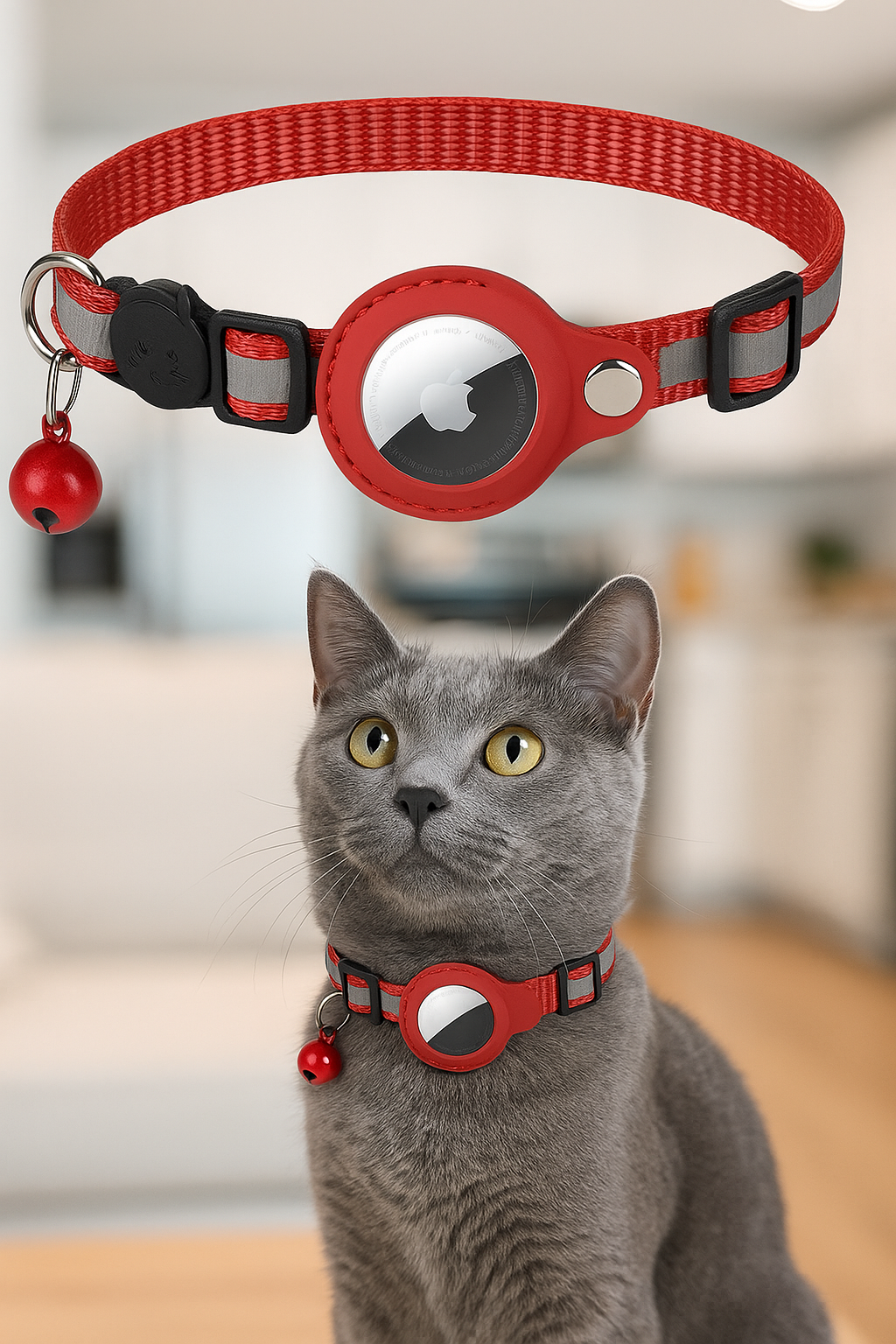 Reflecterende katten halsband met Bel & AirTag-Houder