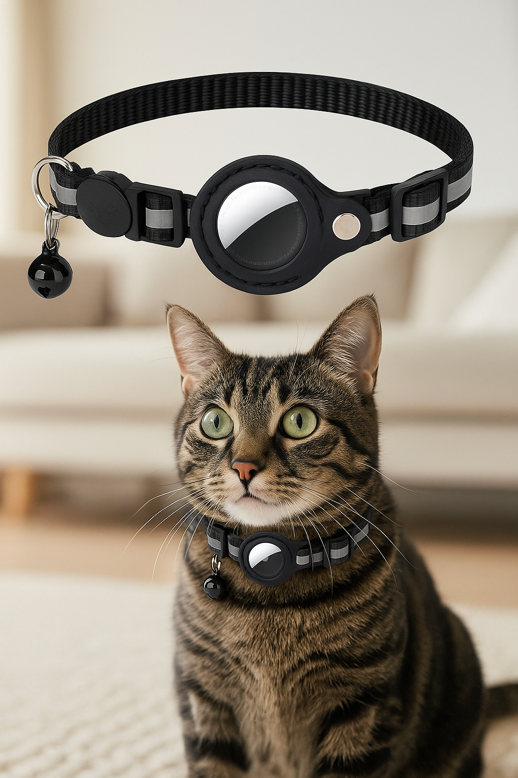 Reflecterende katten halsband met Bel & AirTag-Houder