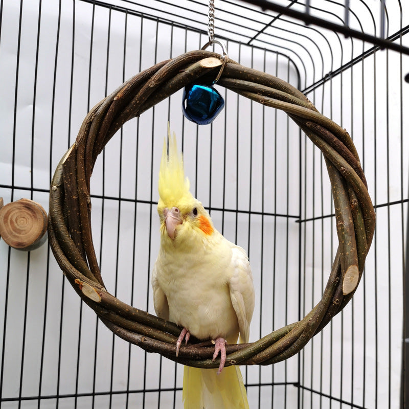 Houten Vogelsta-Ring met Appelhout – Speel- en Kauwspeeltje voor Kooivogels