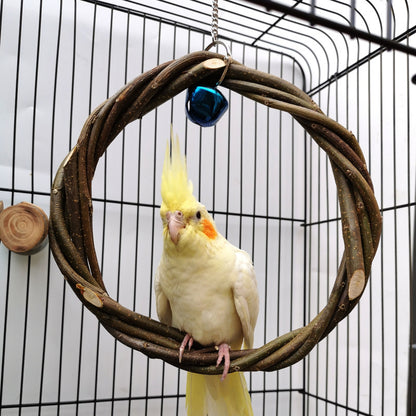Houten Vogelsta-Ring met Appelhout – Speel- en Kauwspeeltje voor Kooivogels