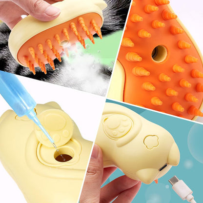 3-in-1 Stoomborstel voor Katten & Honden – Ontwarren, Reinigen & Masseren