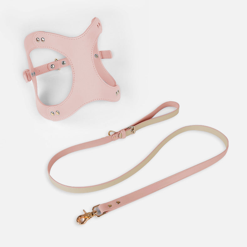 Leren Borsttuigje met Lijn voor Kleine en Middelgrote Huisdieren