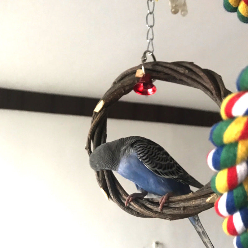 Houten Vogelsta-Ring met Appelhout – Speel- en Kauwspeeltje voor Kooivogels