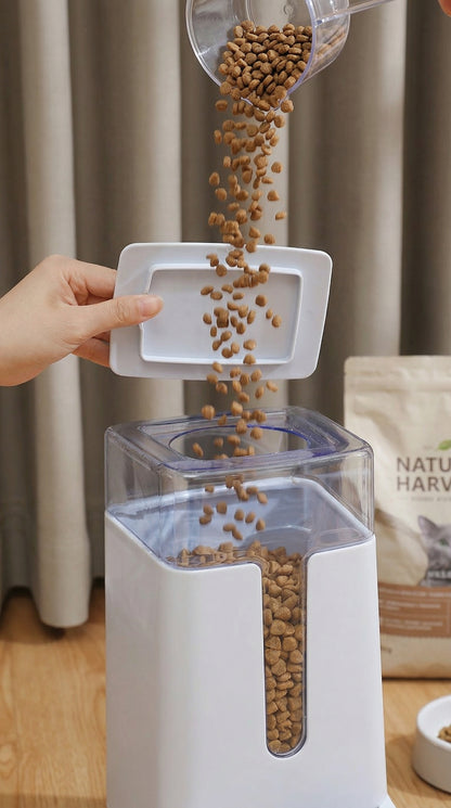 Automatische Voer- & Waterdispenser – Dubbele Kom met 3.5L Reservoir – zijaanzicht