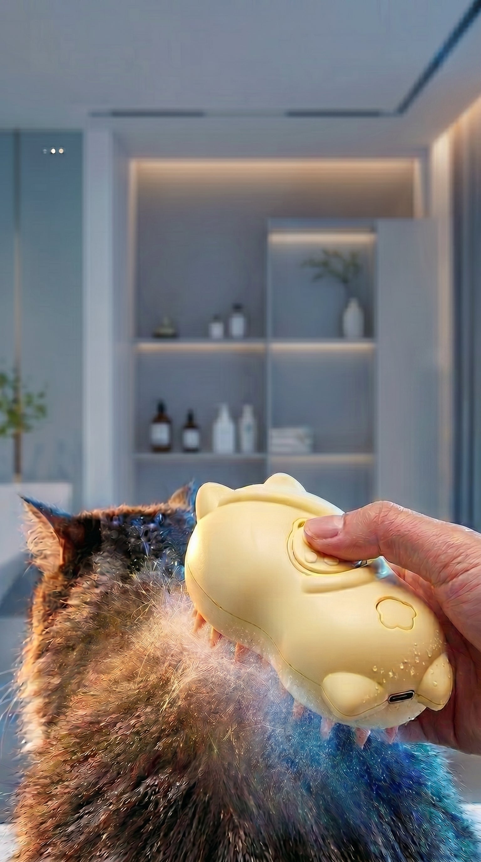 3-in-1 Stoomborstel voor Katten & Honden – Ontwarren, Reinigen & Masseren – zijaanzicht