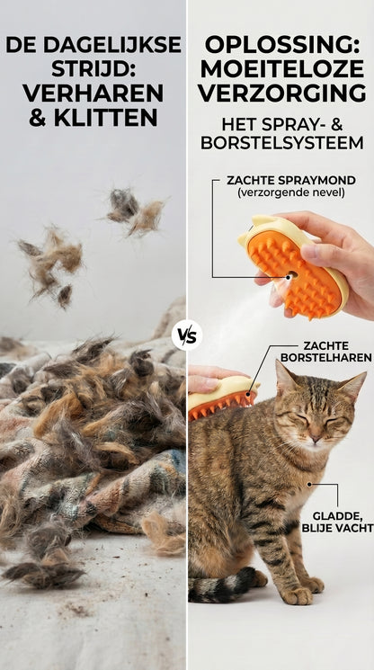 3-in-1 Stoomborstel voor Katten & Honden – Ontwarren, Reinigen & Masseren – in gebruik