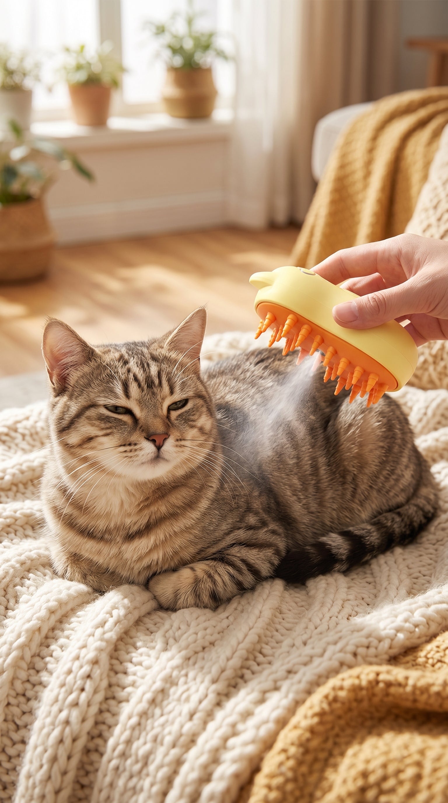 3-in-1 Stoomborstel voor Katten & Honden – Ontwarren, Reinigen & Masseren – close-up